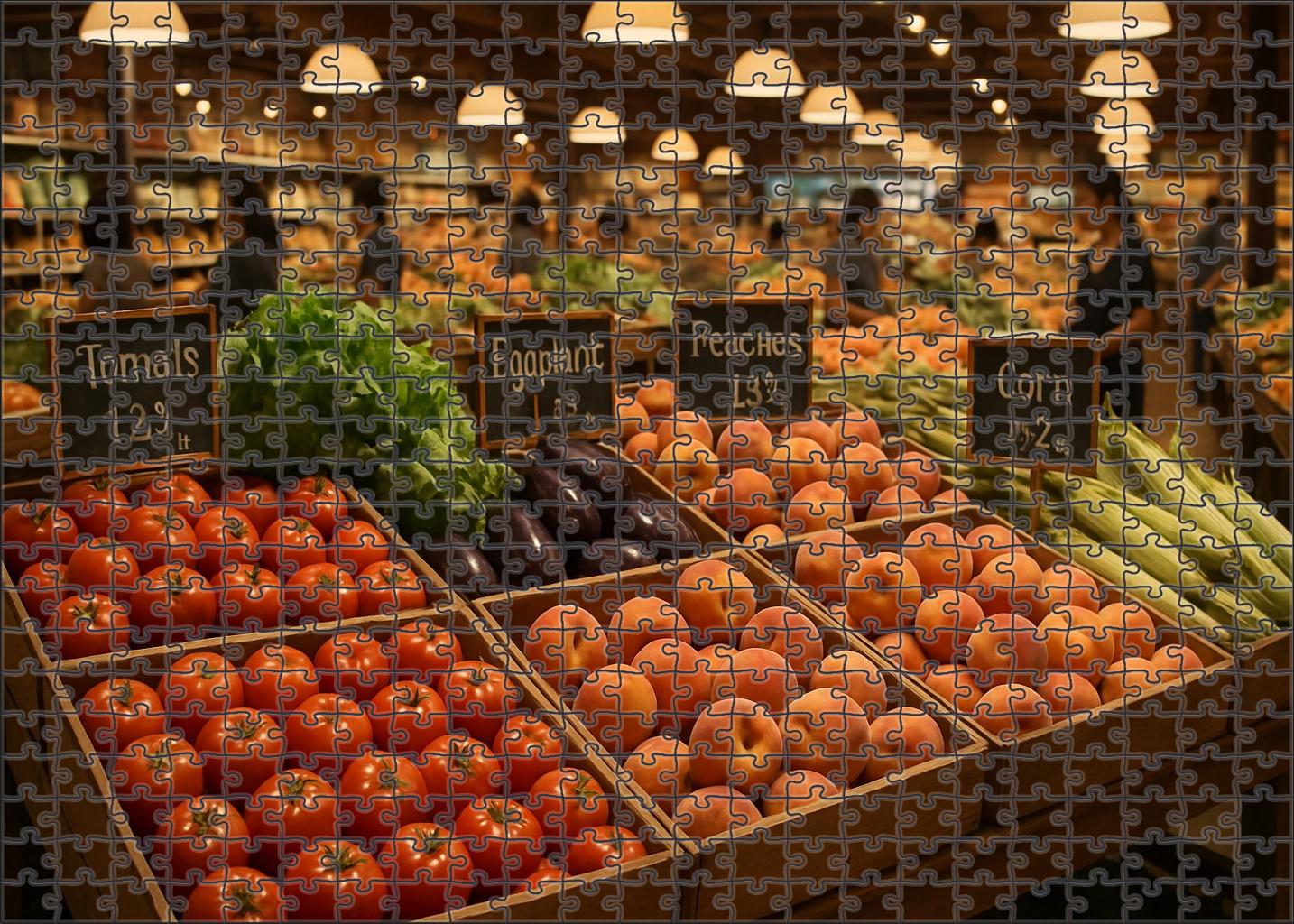 Fresh Market Lane Vibrant Produce Aisle With Seasonal Fruits And Vegetables Premium Puzzle Pieces