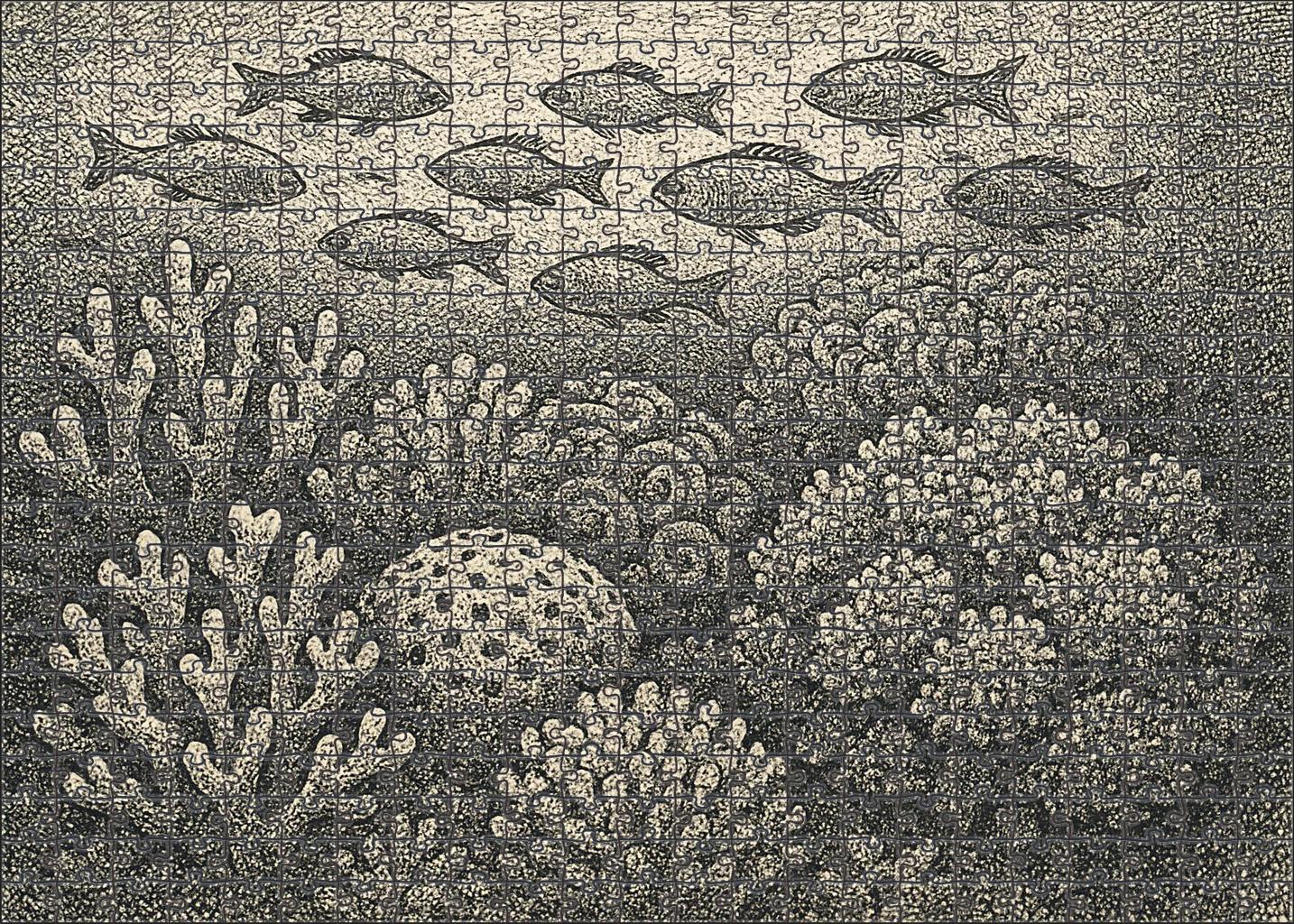 Intricate Marine Life Study Detailed Pen And Ink Rendering Of Coral And Fish Large Format Puzzle