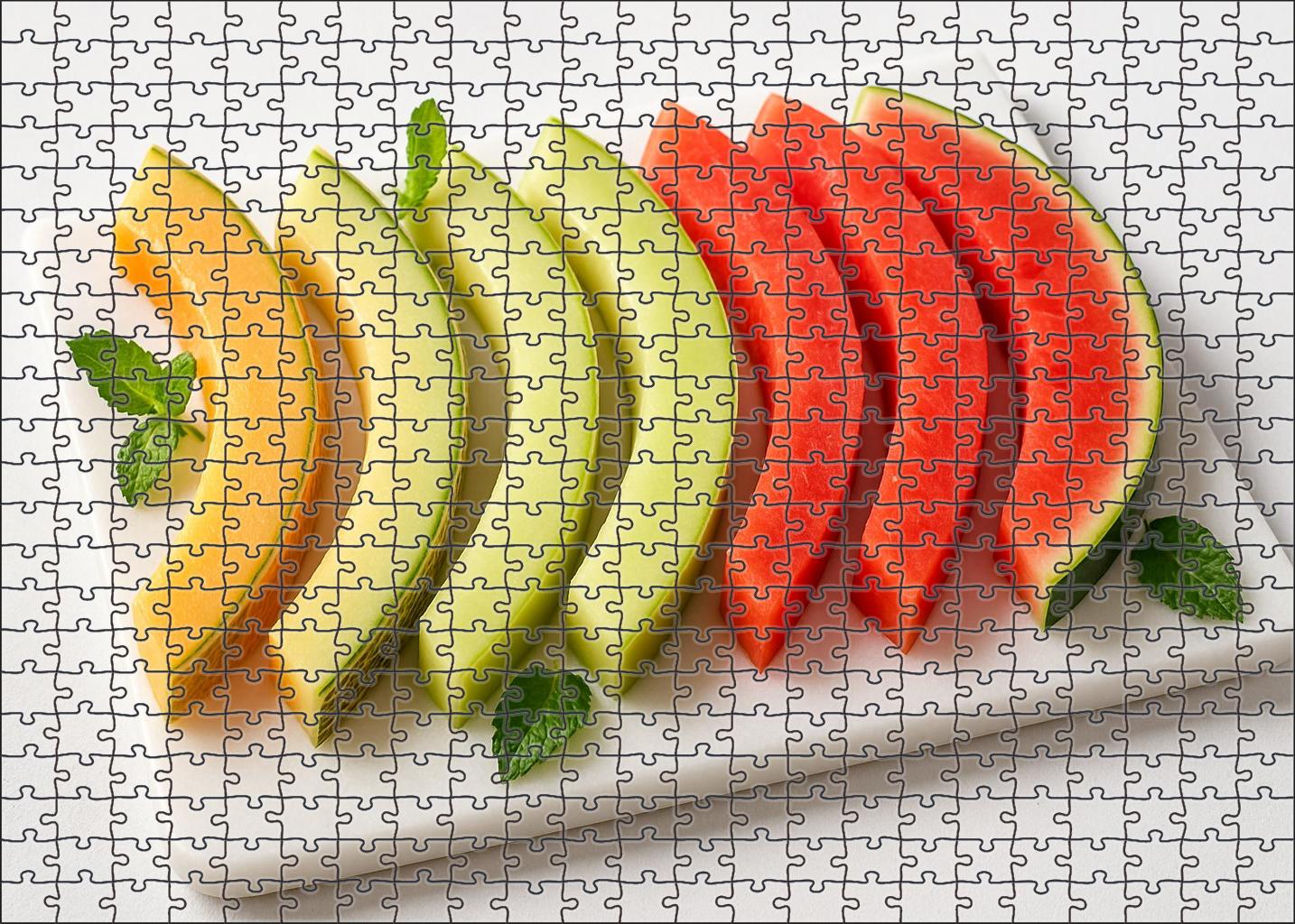 Melon Medley Delight Curved Slices Of Cantaloupe Honeydew And Watermelon Mini Puzzle