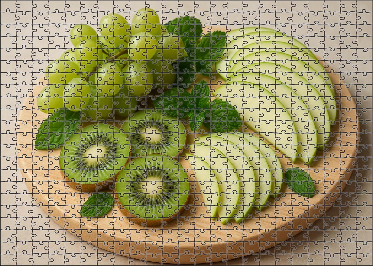 Juicy Orchard Platter Sliced Kiwi Green Grapes And Sliced Green Apples Premium Puzzle Pieces