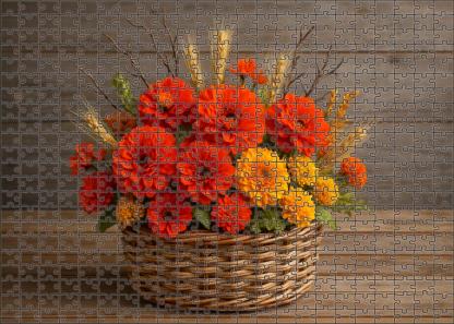Rustic Autumn Harvest Basket Warm Orange Deep Red And Earthy Tones Family Puzzles