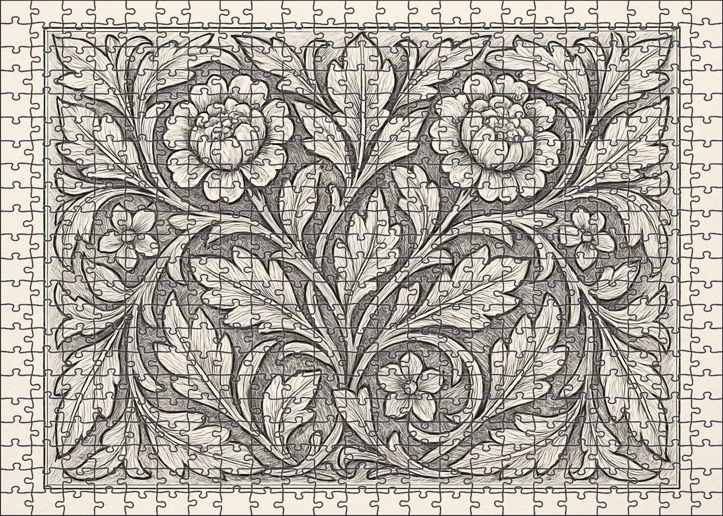 Botanical Pattern Weave Fine Pen Lines Forming Interlaced Floral Motifs 20 Piece Puzzle