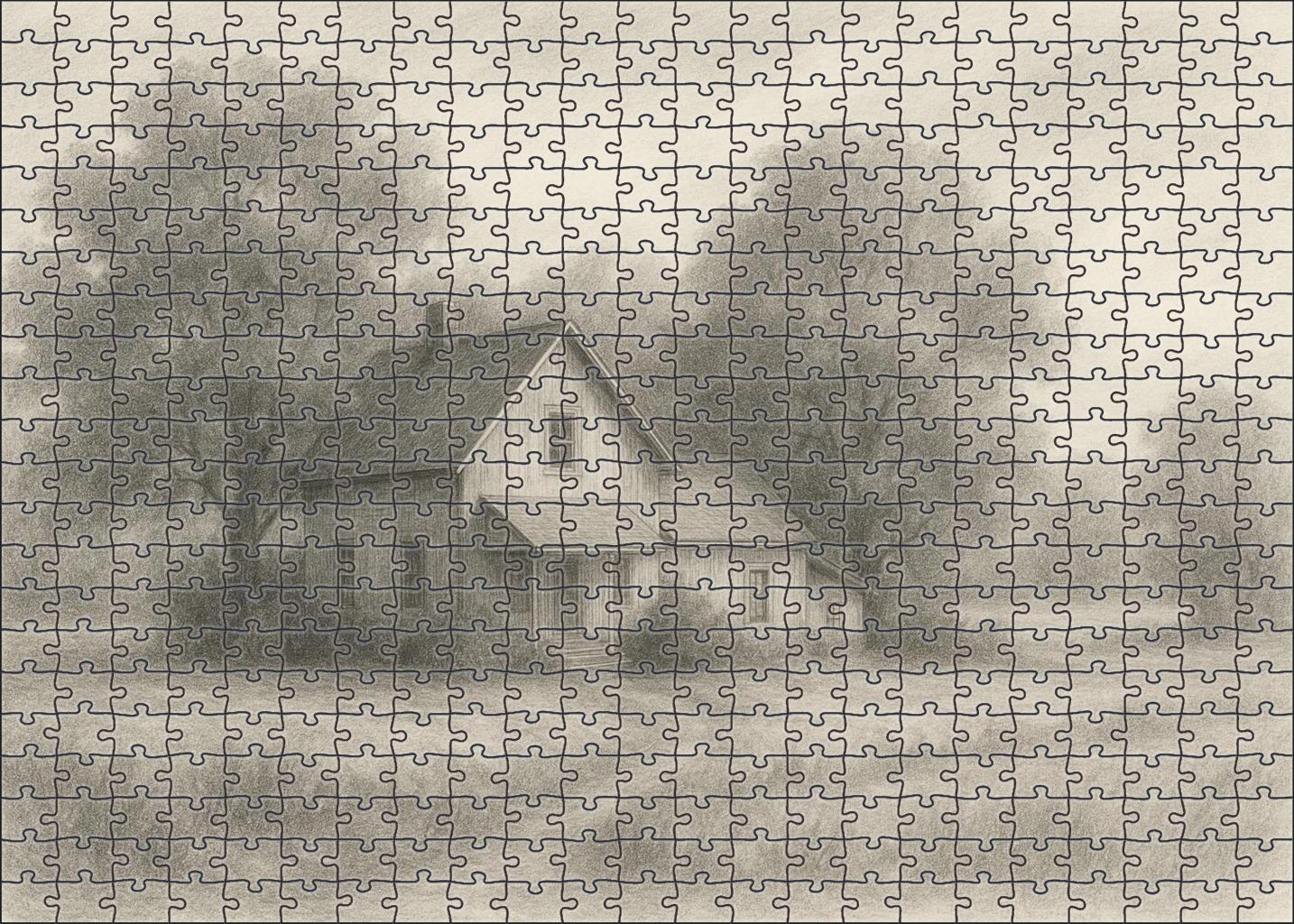 Quiet Countryside Homestead Soft Graphite Sketch With Subtle Tonal Layers Large Format Puzzle