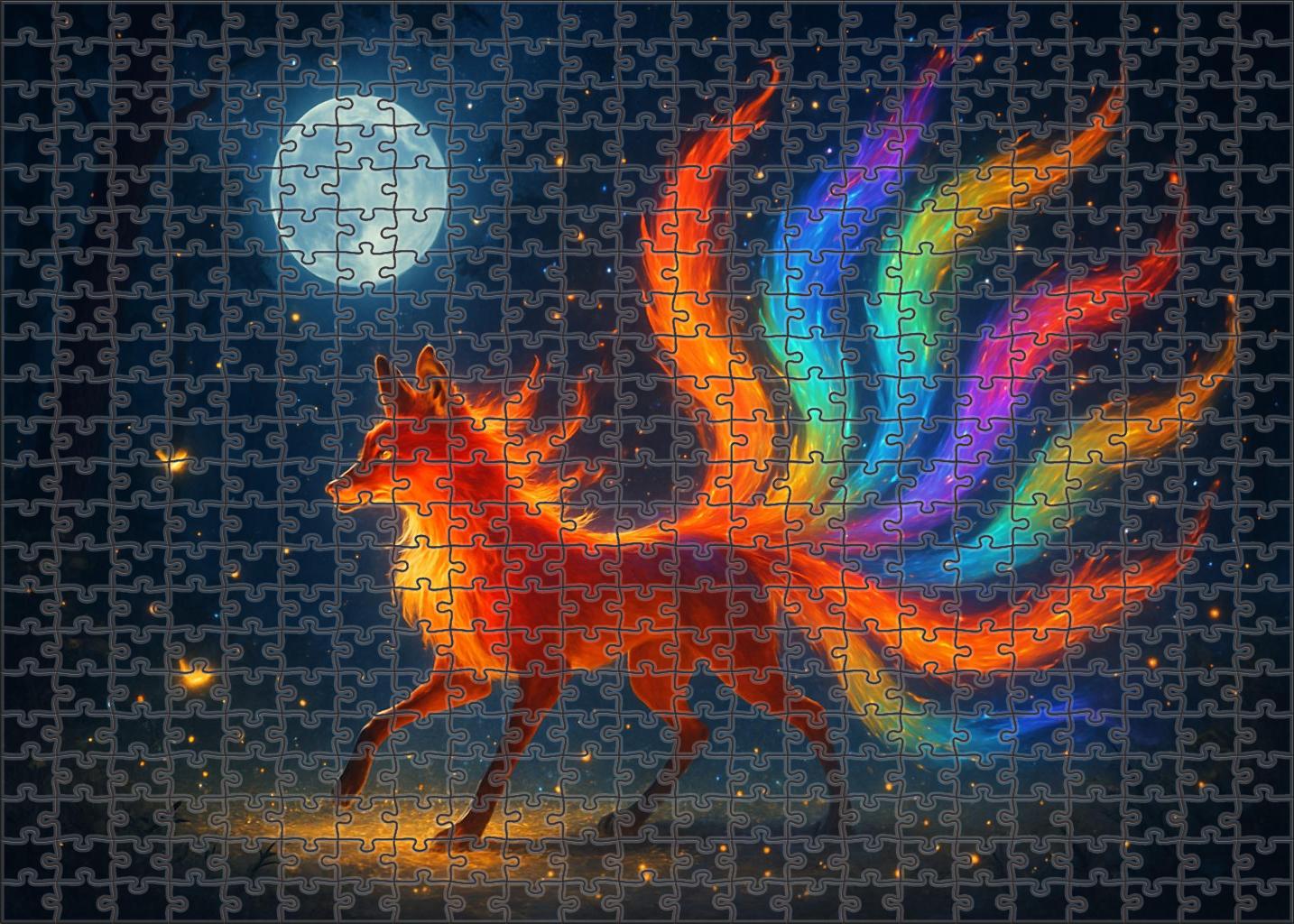 Celestial Foxfire Star-blessed Flame Spirit With Nine Tails Premium Puzzle Pieces