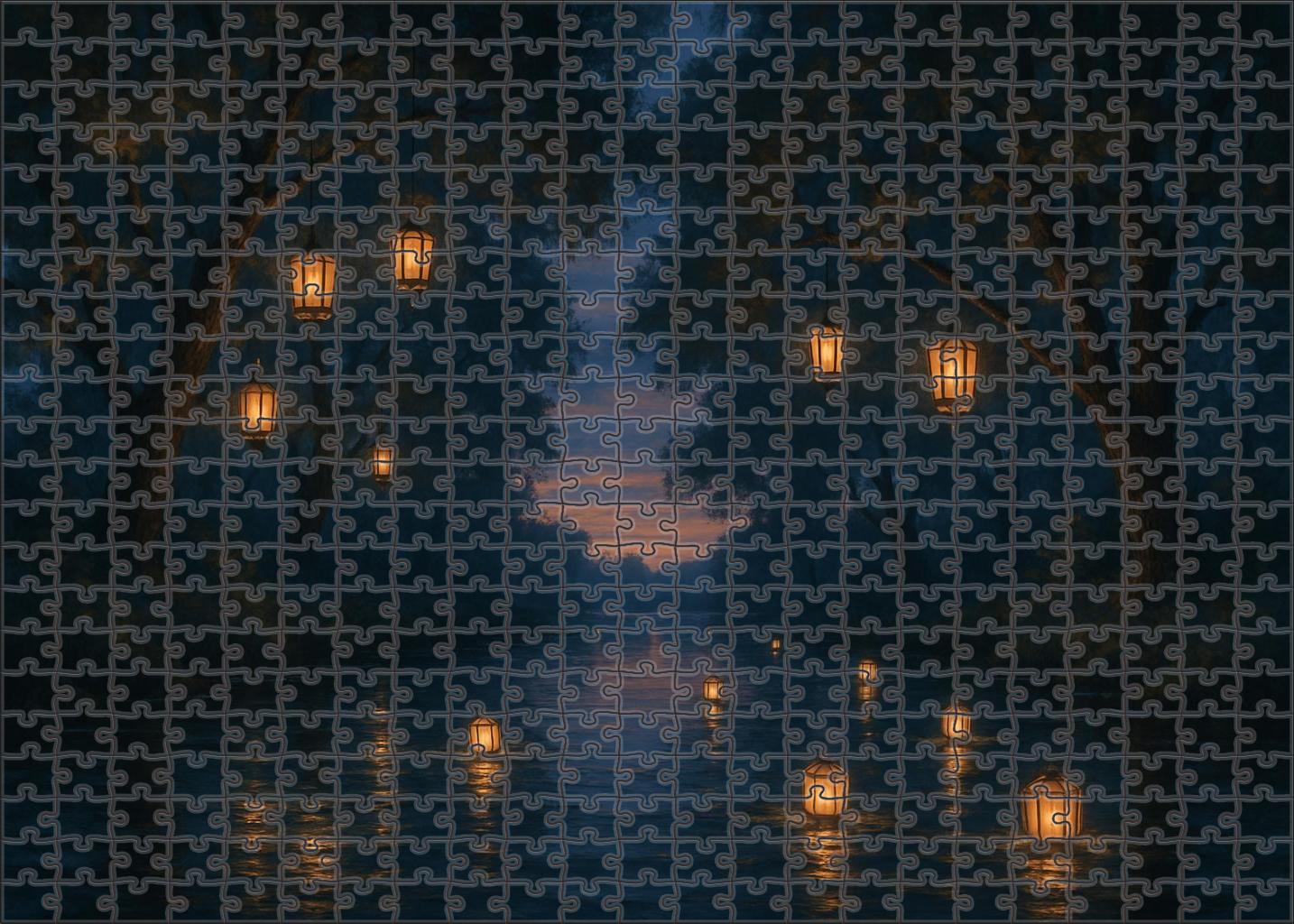 Evening Lantern Festival By The River Puzzle For Adults