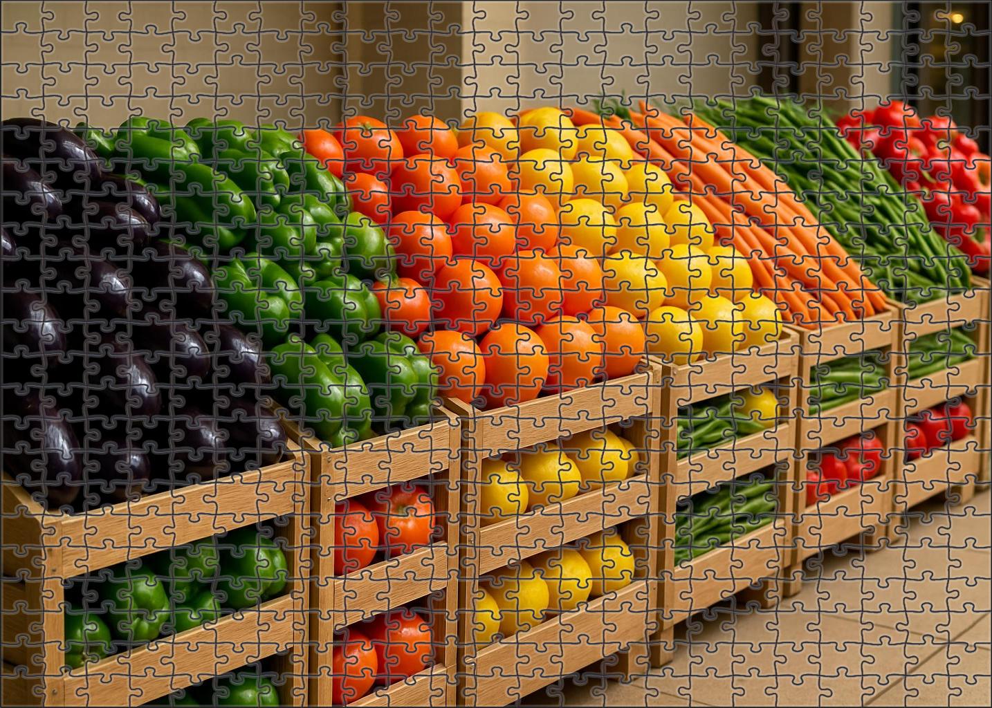Fresh Market Row Vibrant Fruits And Vegetables Arranged In Color-blocked Crates 1000 Piece Puzzle