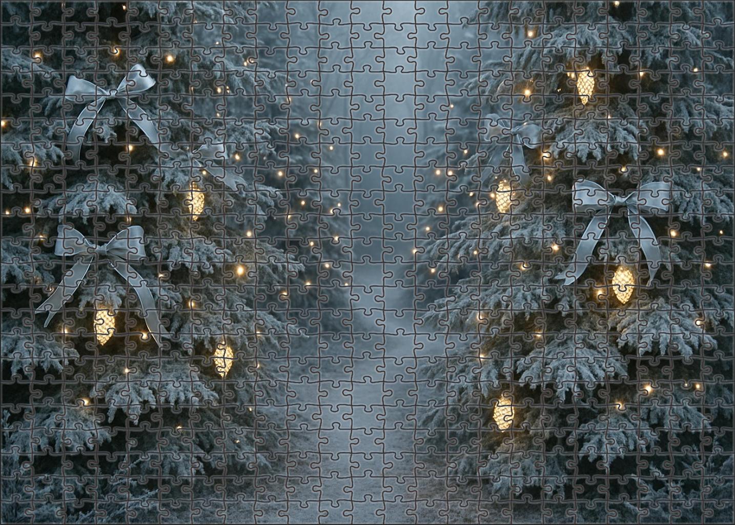 Frosted Evergreen Passage Glowing Pinecones And Silver Ribbons Puzzle Fun
