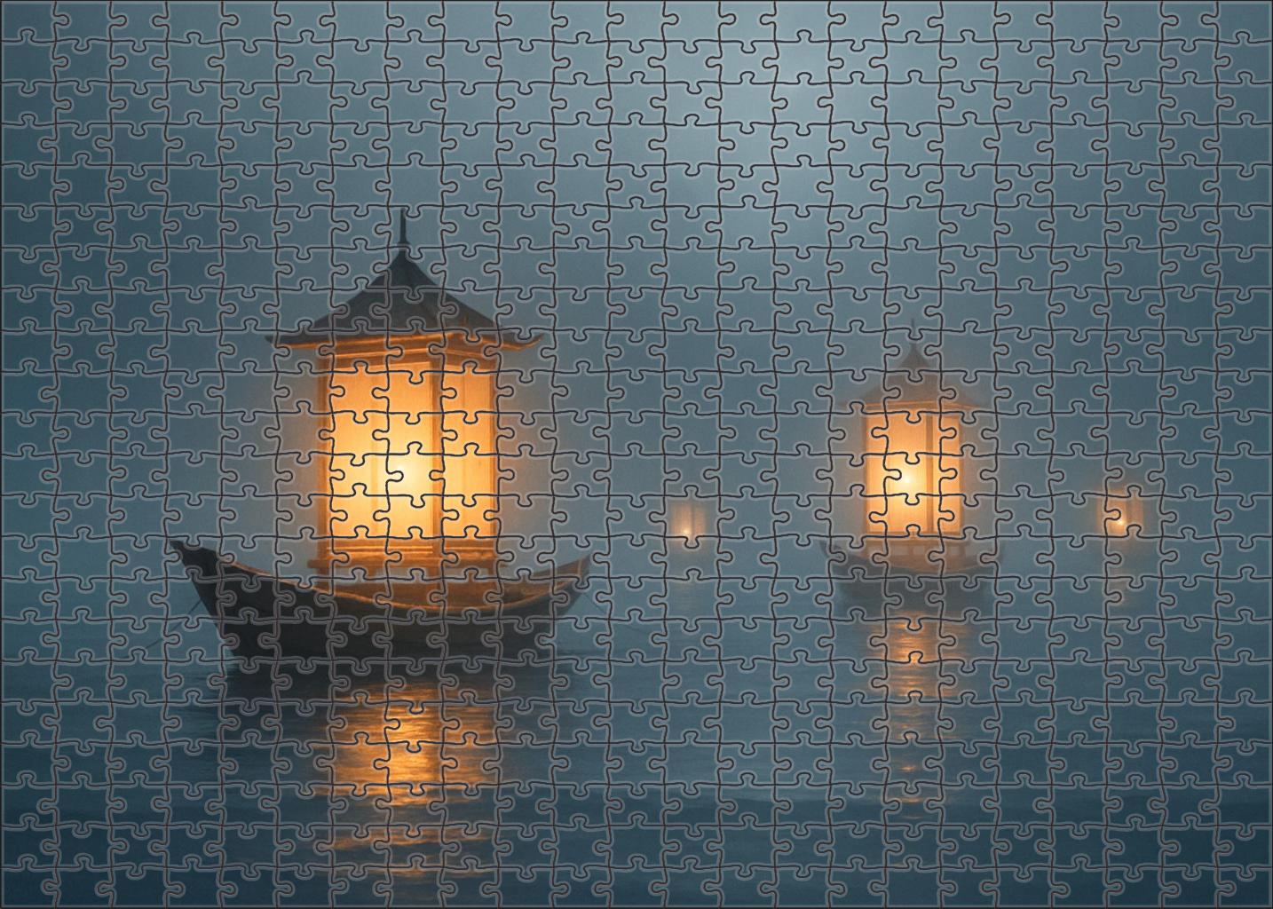 The Lantern Harbor Ships Of Light Sailing Through Foggy Twilight Unique Puzzle Design