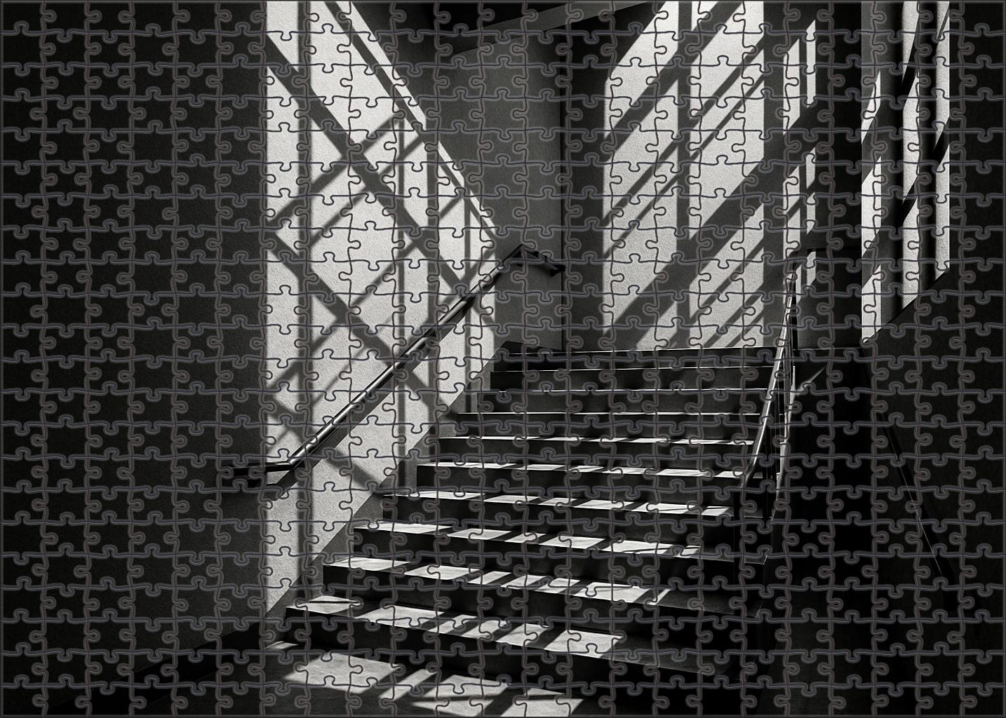 Architectural Stairwell Study Technical Ink Drawing With Crosshatch Shadows 20 Piece Puzzle