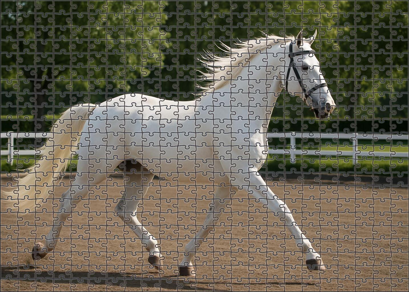 Pearl Breeze Elegant White Warmblood Mare With Fluid Dressage Motion 50 Piece Puzzle