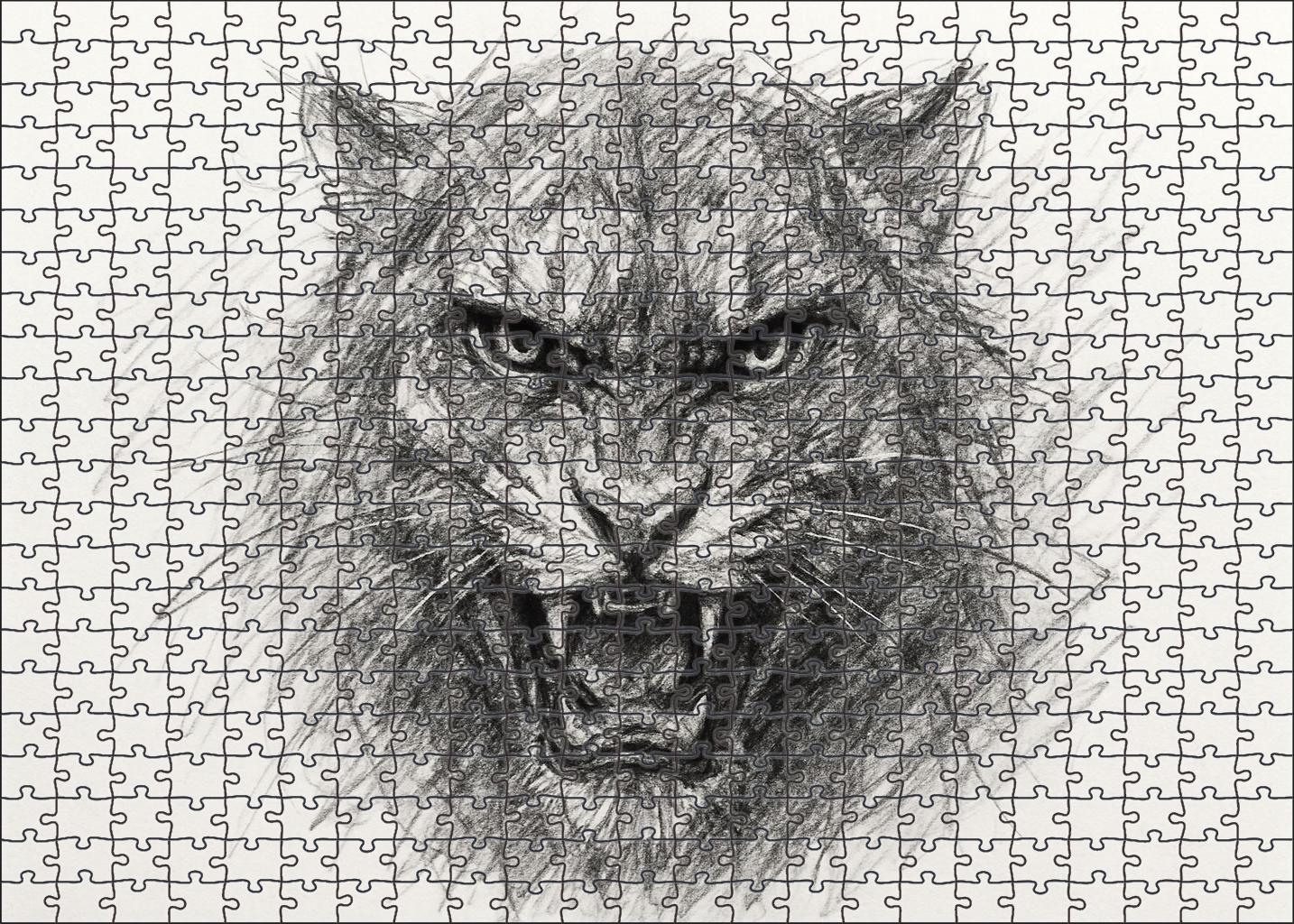 Expressive Animal Portrait Sketch Rough Pencil Lines Conveying Emotion Puzzle For Kids