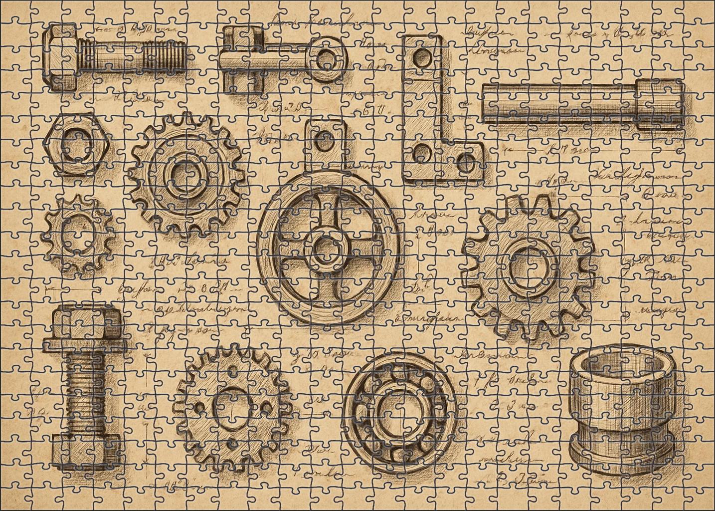 Forgotten Machinery Blueprint Meticulous Ink Line Work With Notations Large Format Puzzle
