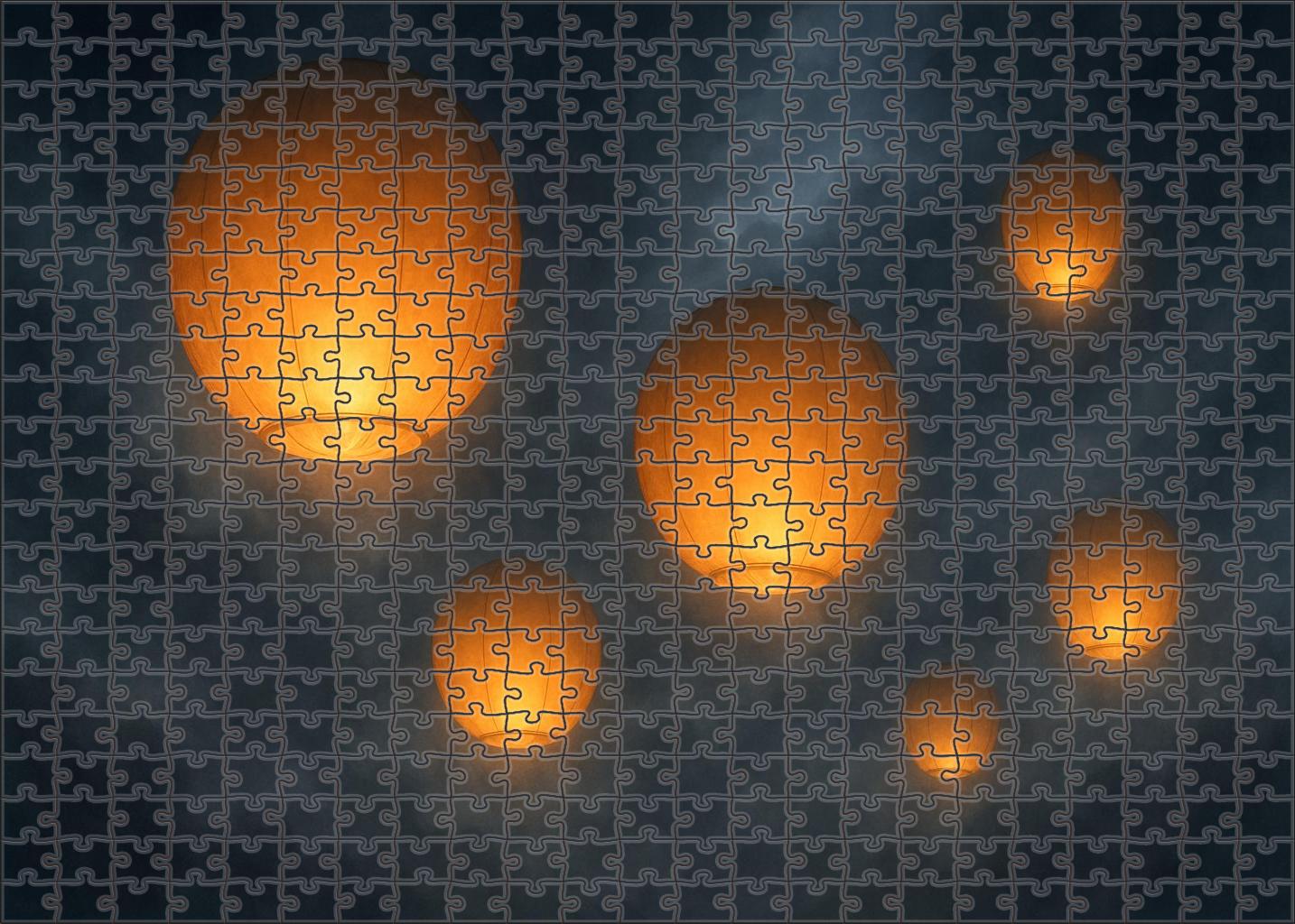Veil Of The Floating Lanterns Mist-shrouded Orbs Drifting Through Night Unique Puzzle Design