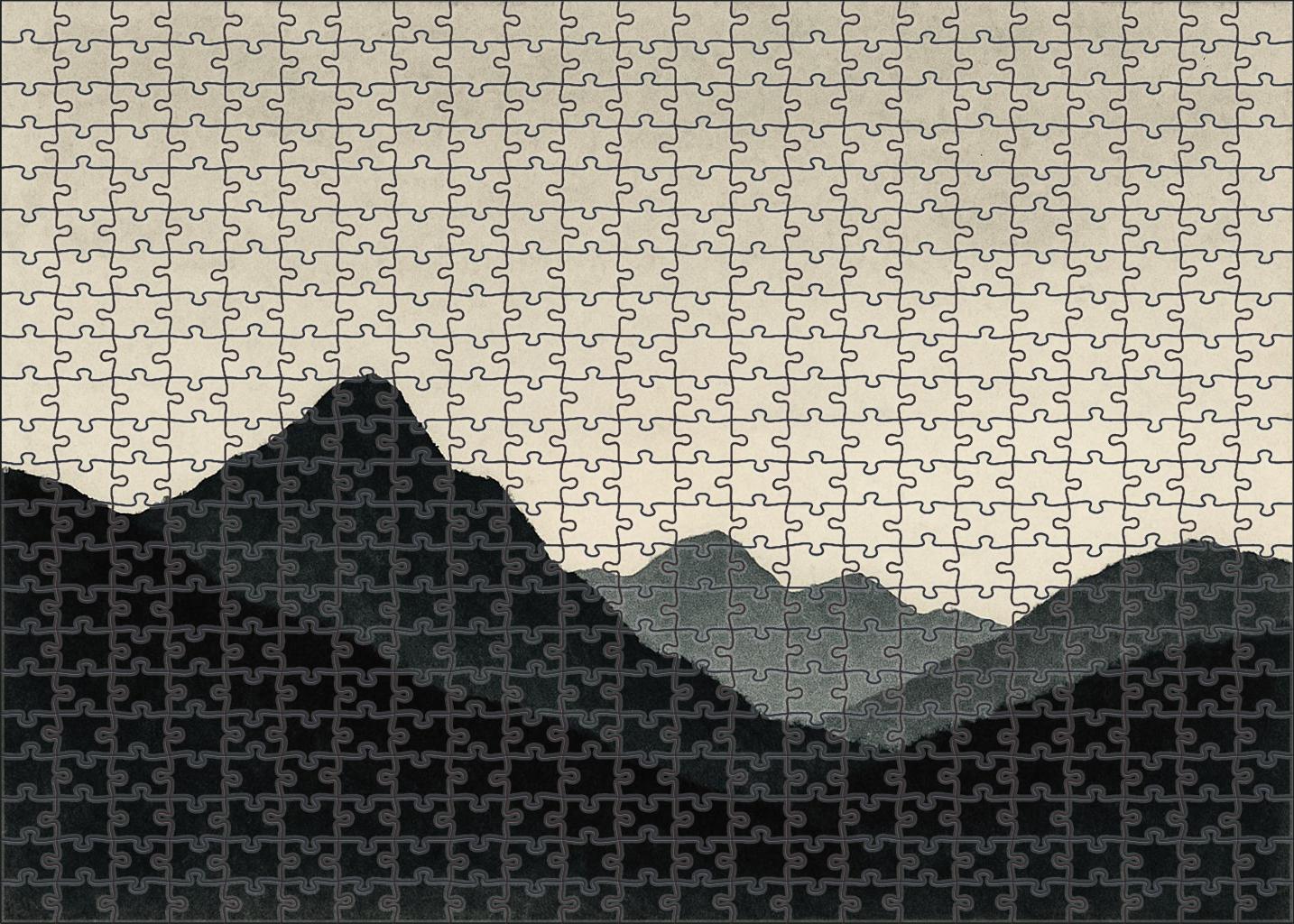 Mountain Peak Silhouette Minimalist Ink Wash With Bold Horizon Lines Puzzle Collection