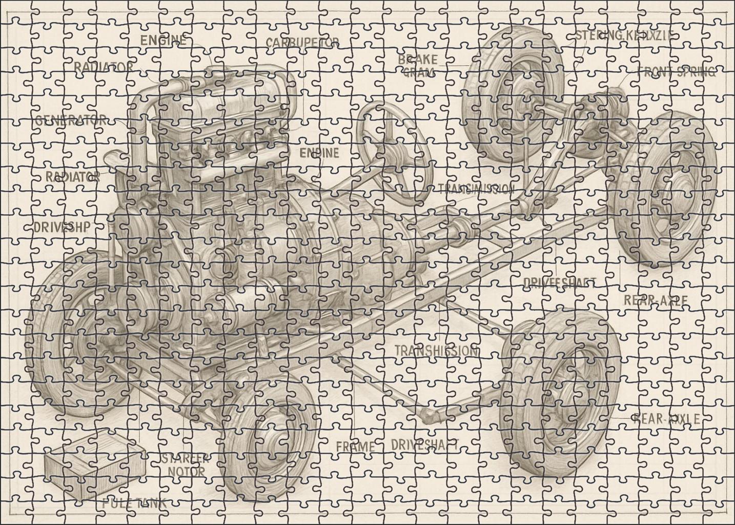 Vintage Vehicle Blueprint Detailed Technical Pencil Illustration Challenging Puzzles