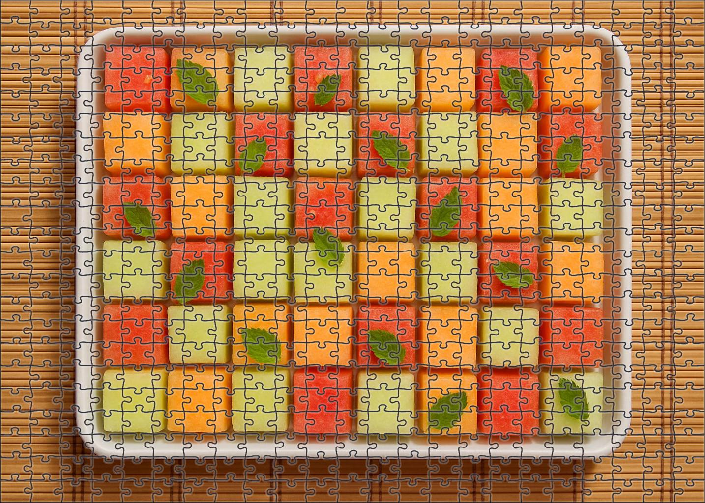 Melon Mosaic Cubed Watermelon Honeydew And Cantaloupe With Mint 20 Piece Puzzle