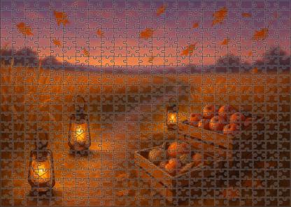 Golden Harvest Twilight Amber Fields And Lantern-lit Paths 20 Piece Puzzle