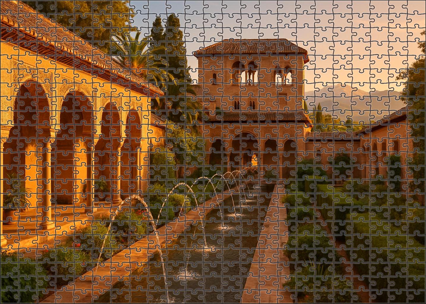 Moorish Alhambra Palace Perched In Granada Spain Admired By 7450 For Its Intricate Islamic Artistry And Serene Gardens 20 Piece Puzzle