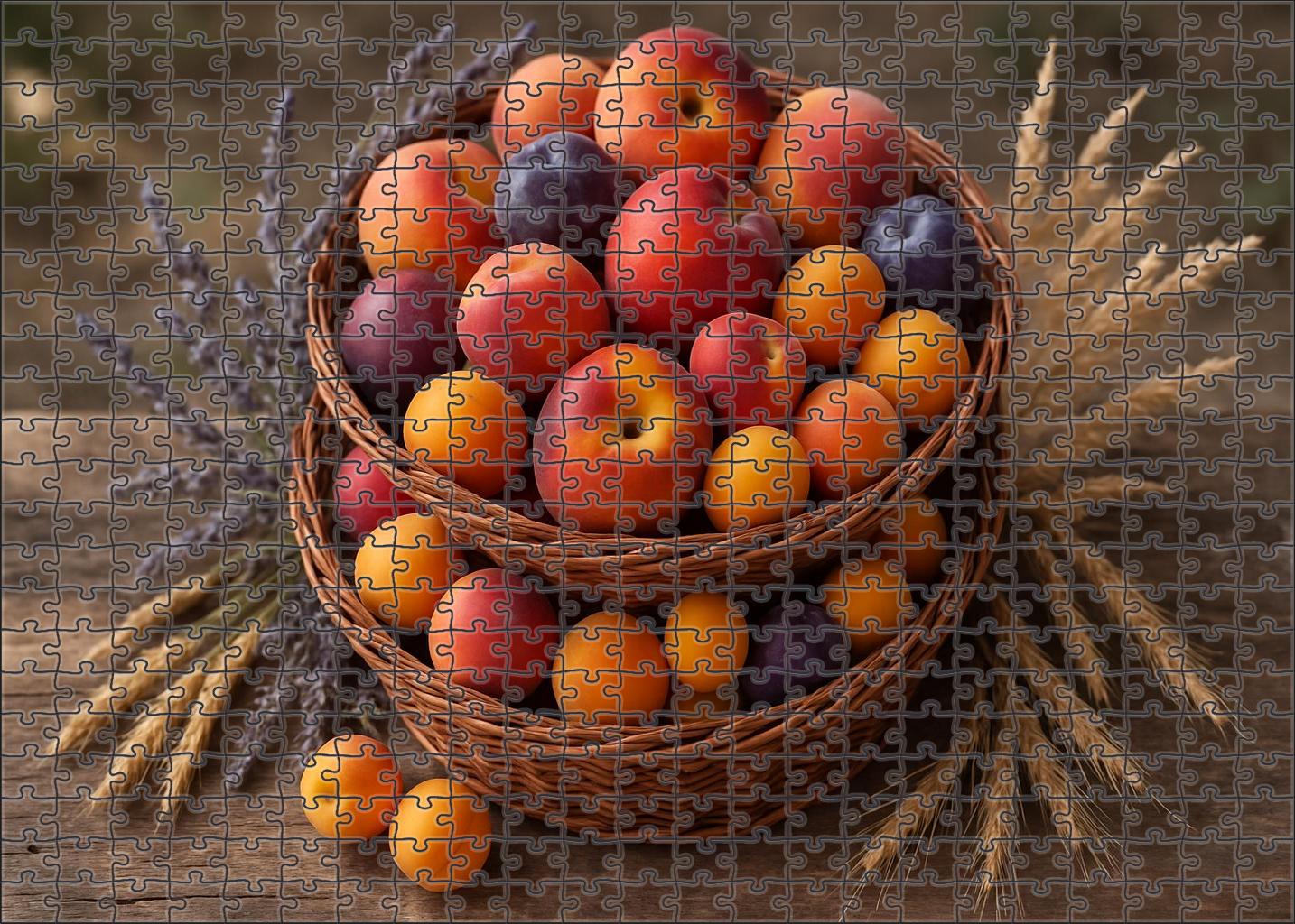Orchard Elegance Mixed Stone Fruits Nestled In Rustic Wicker Baskets Premium Puzzle Pieces