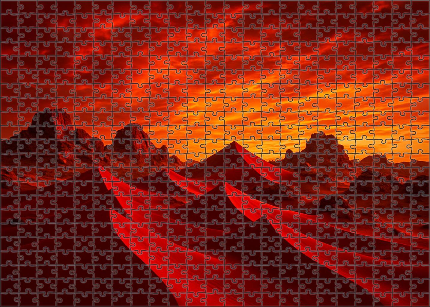 Crimson Crest Plateau Rugged Red Sands Beneath Fiery Skies Premium Puzzle Pieces
