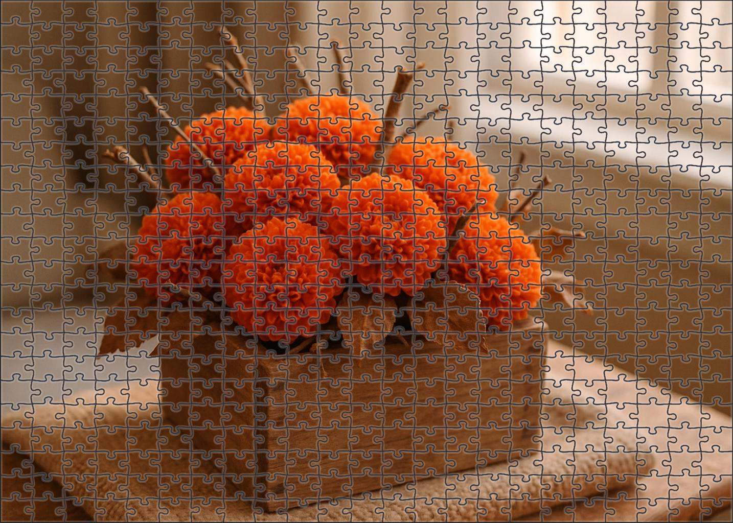 Autumn Orchard Display Deep Orange Blooms And Warm Brown Accents With Rustic Twigs 50 Piece Puzzle