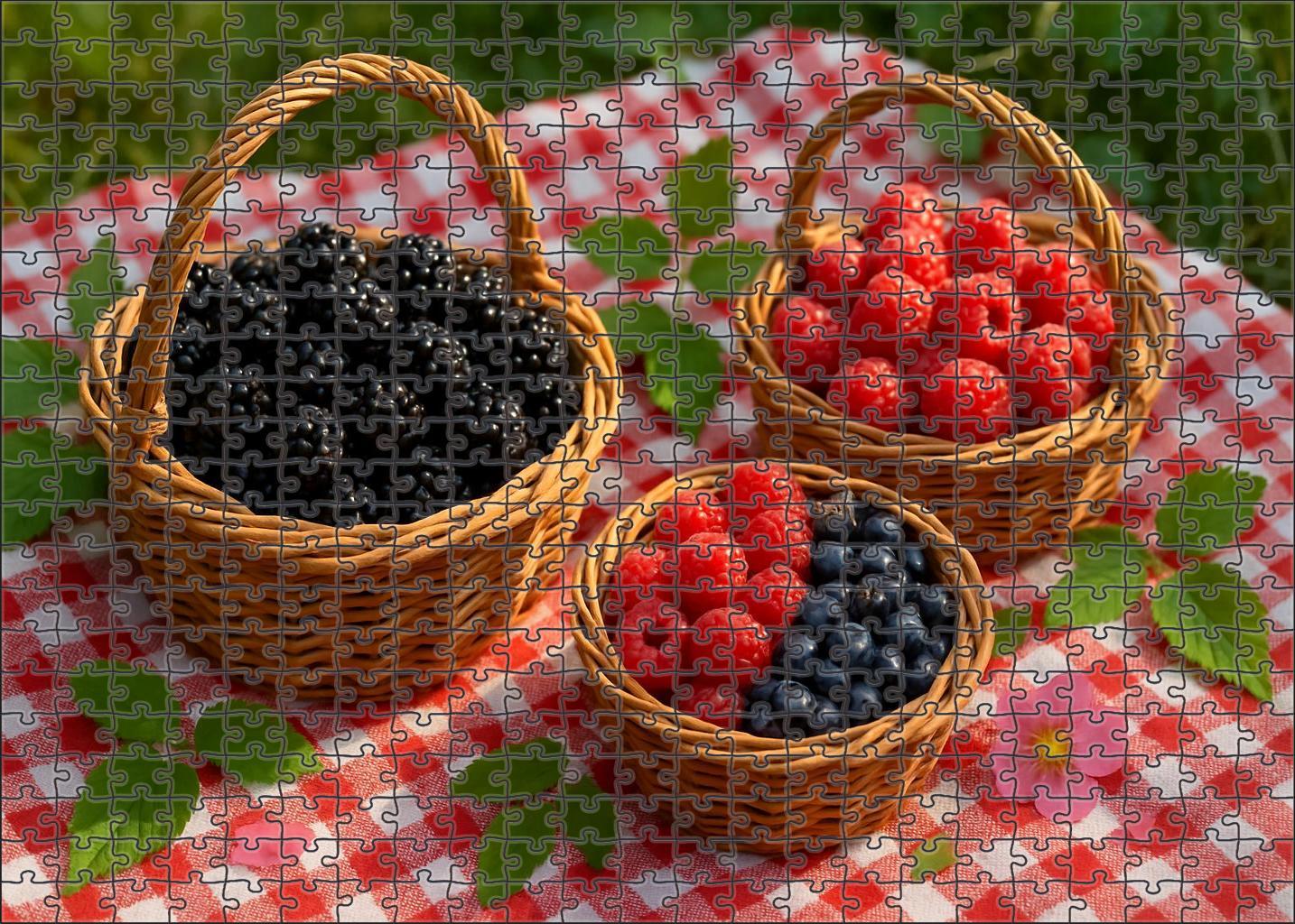 Picnic Pleasures Hand-picked Wild Berries In Natural Woven Containers Premium Puzzle Pieces