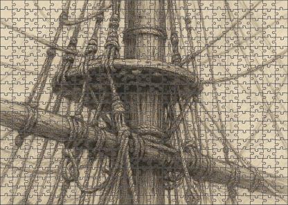 Historic Maritime Rigging Detailed Pencil Study Of Sailboat Mast And Lines Puzzle Collection