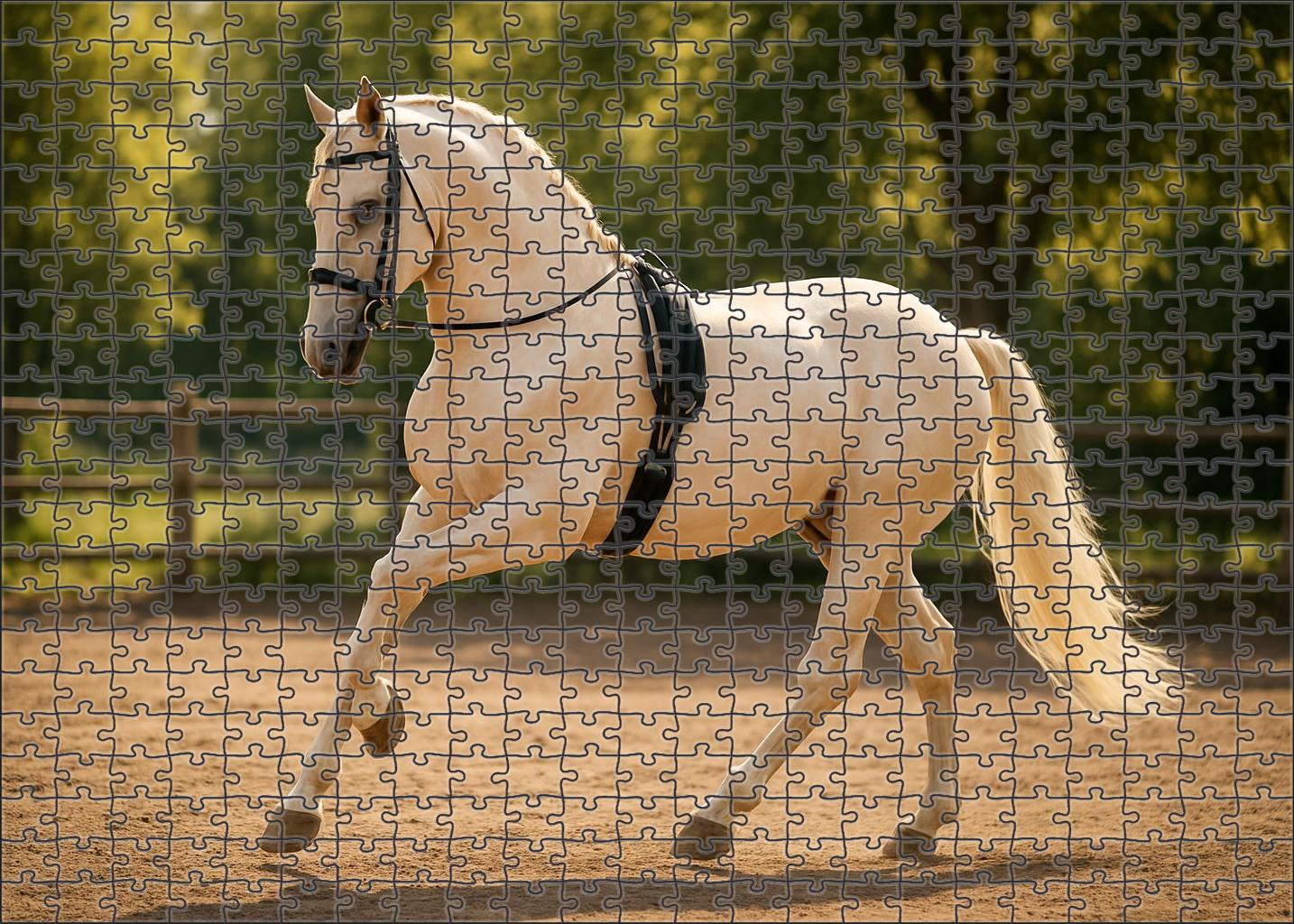 Golden Mist Elegant Cream Champagne Mare With Supple Dressage Movements Puzzle For Kids