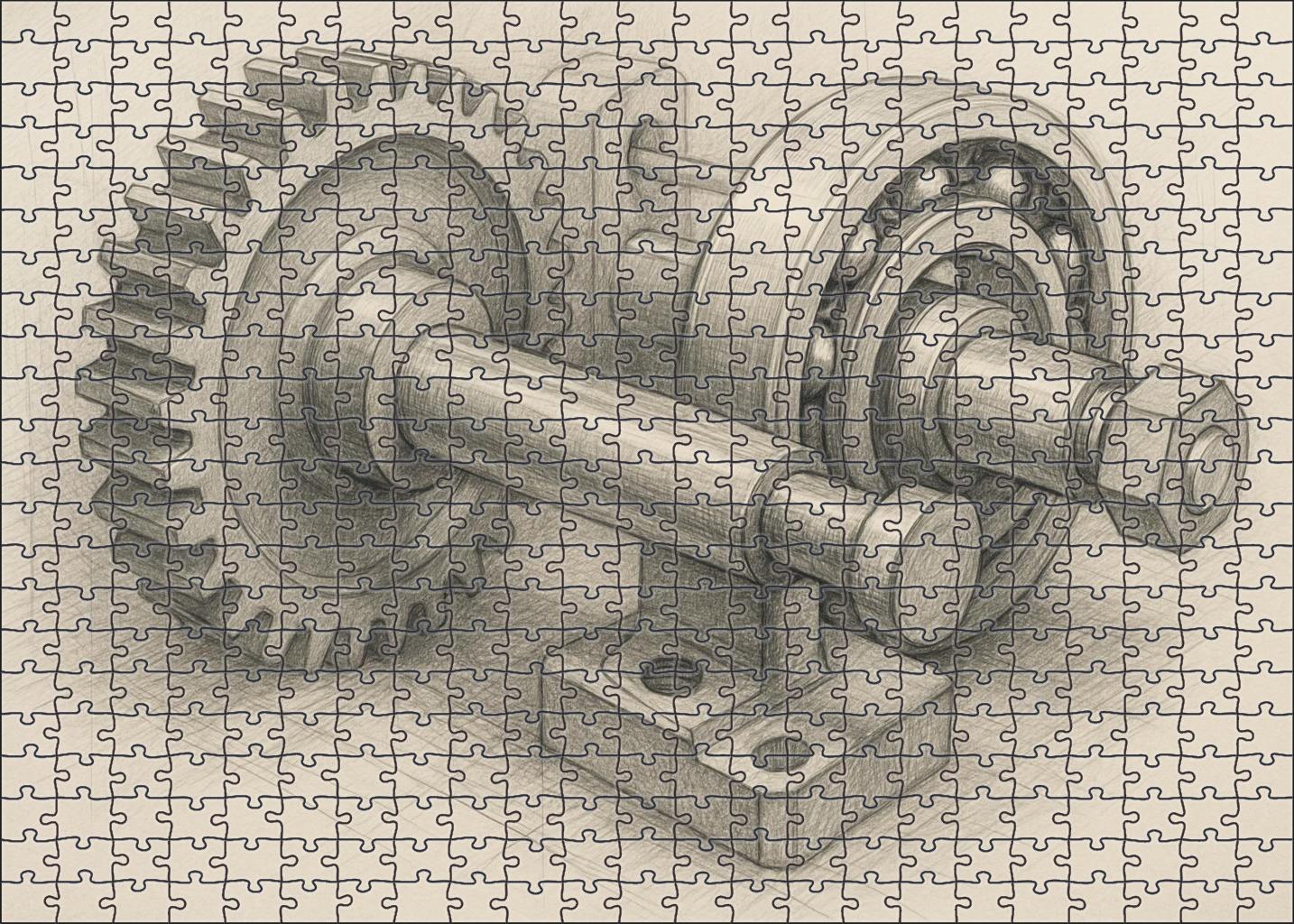 Historic Mechanical Device Sketch Precise Technical Pencil Rendering Family Puzzles
