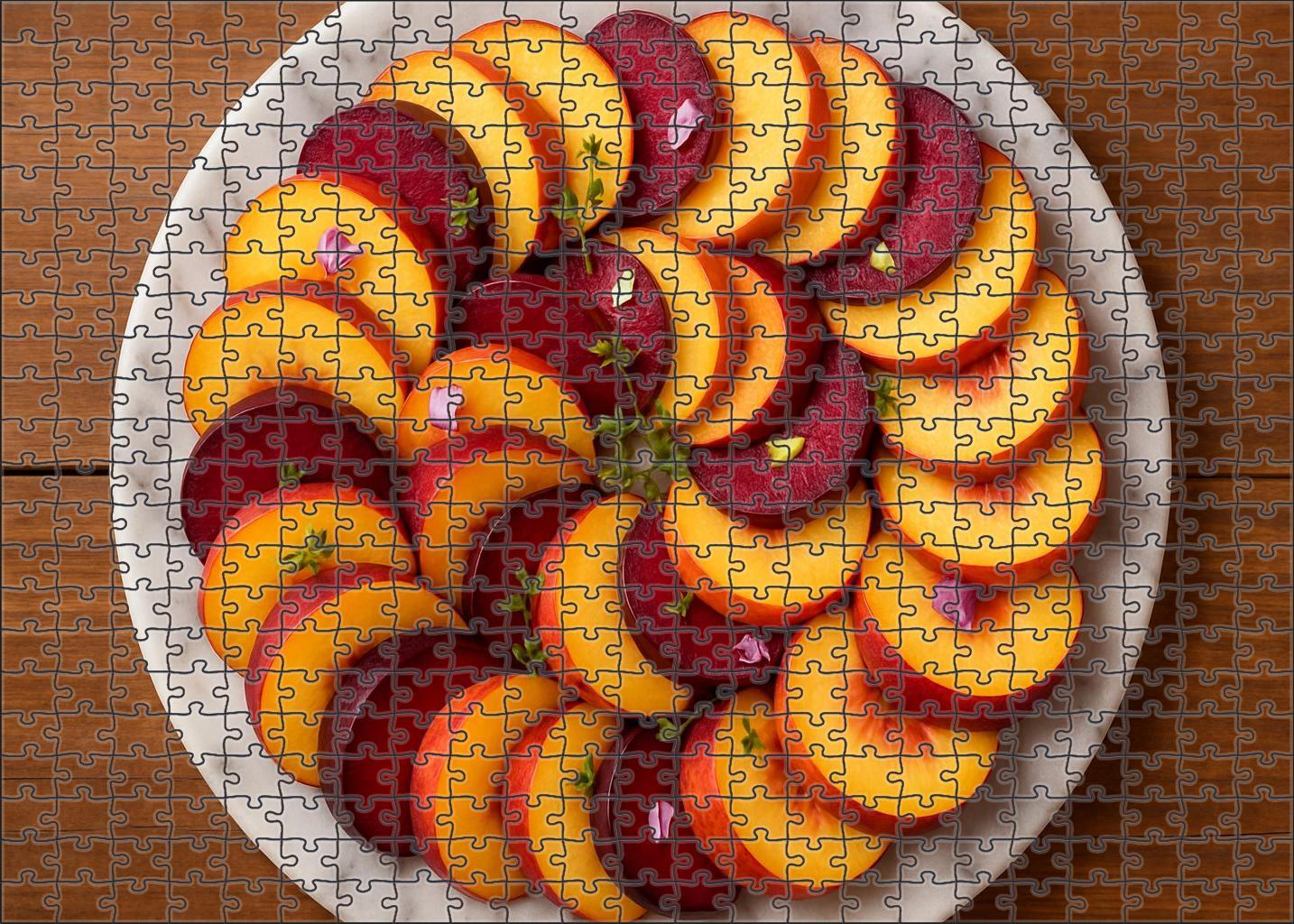Stone Fruit Symphony Sliced Peaches Plums And Nectarines On Marble 50 Piece Puzzle