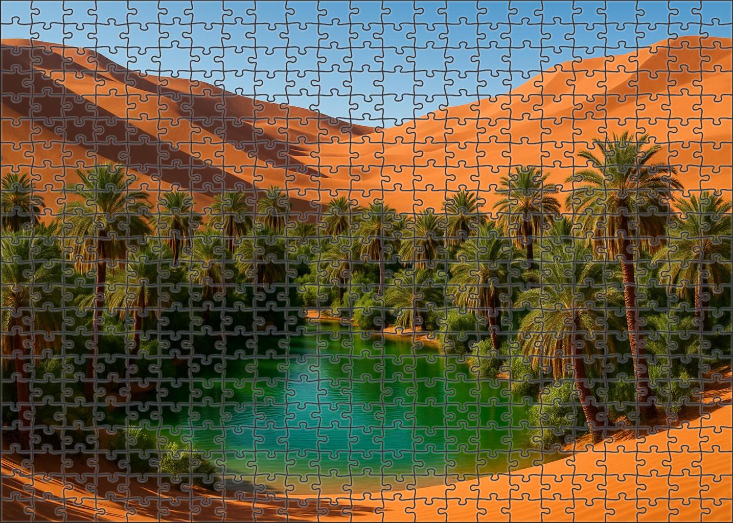 Emerald Oasis Hollow Verdant Refuge Amid Copper Sands Large Format Puzzle