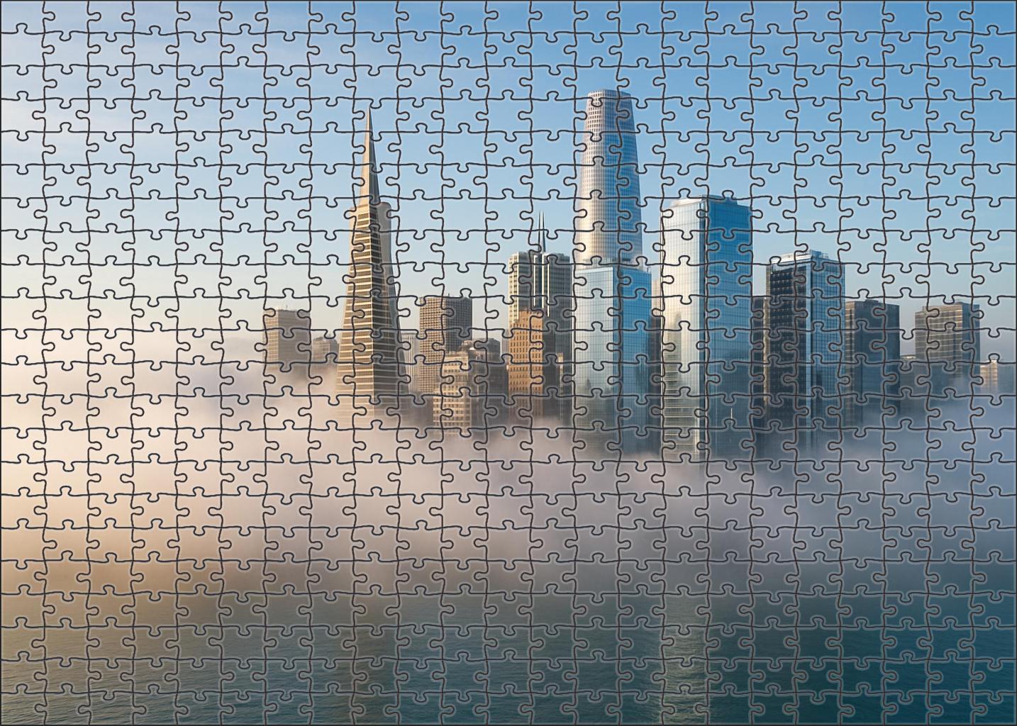San Francisco Bay Skyline Iconic Blend Of Bay Waters Hills And Modern Towers Including Salesforce Tower And Transamerica Pyramid Unique Puzzle Design