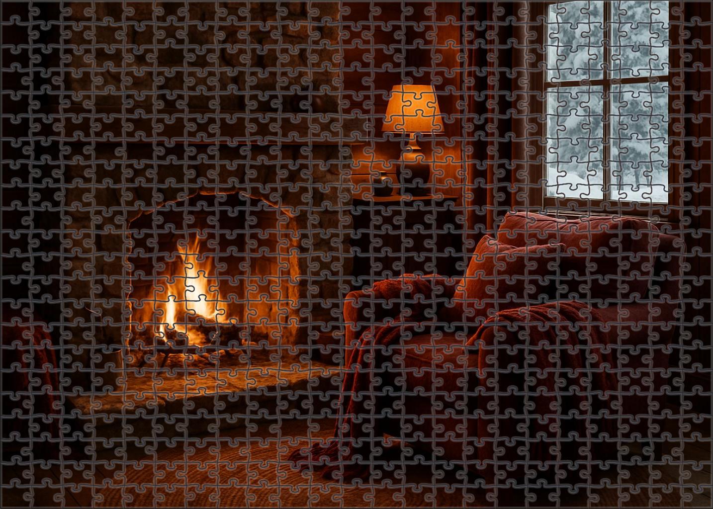 Glistening Snowfall Retreat Cozy Nooks With Warm Textiles And Glowing Fireplaces Custom Jigsaw Puzzle