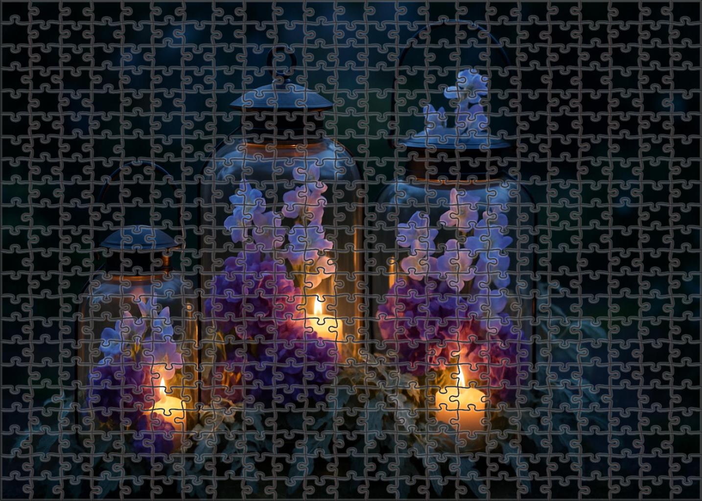 Twilight Garden Lantern A Mystical Blend Of Deep Purples And Soft Blues In A Hanging Arrangement Puzzle For Kids