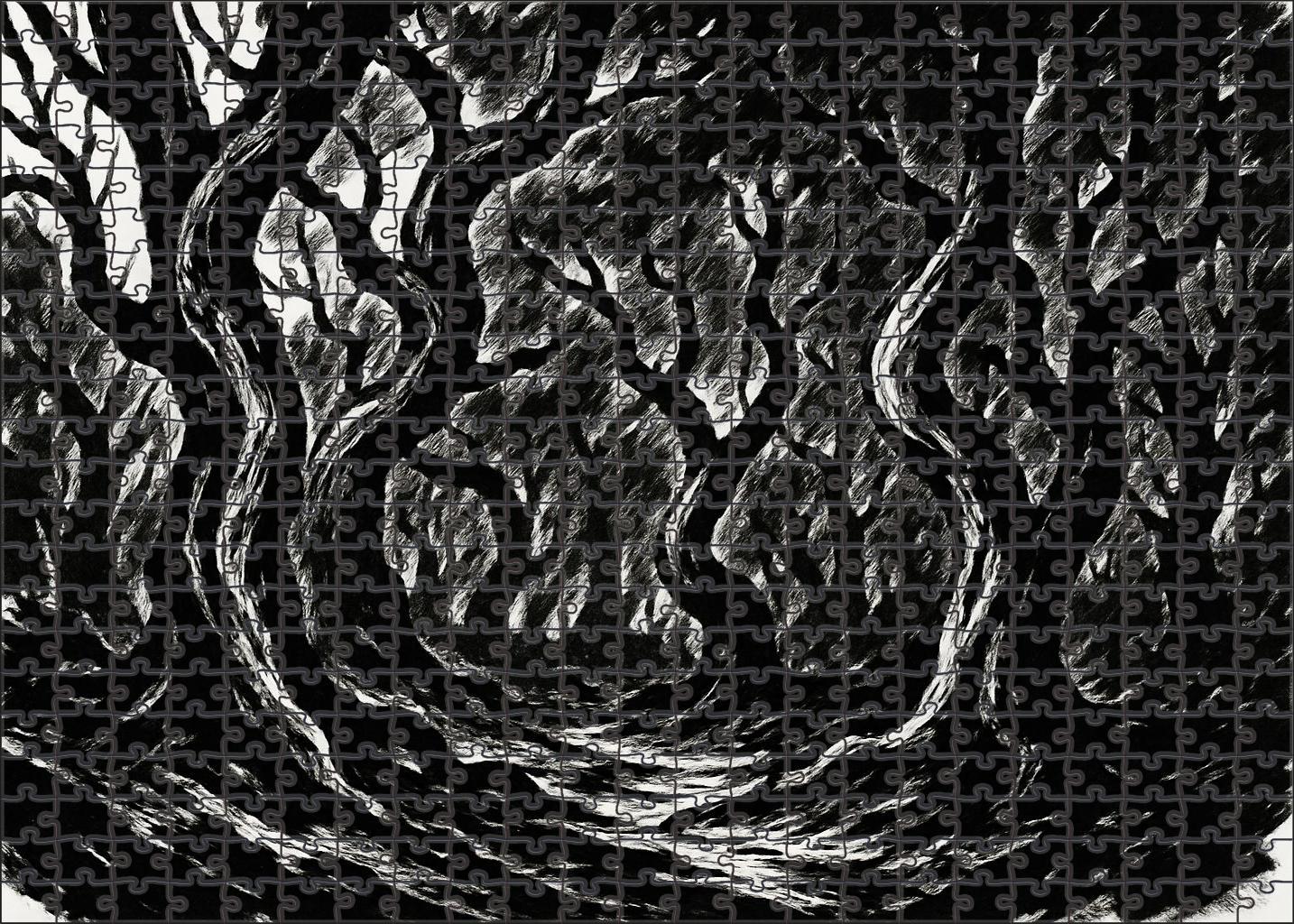 Mythical Forest Scene Dynamic Brush Pen Lines With Stylized Tree Forms Puzzle For Kids