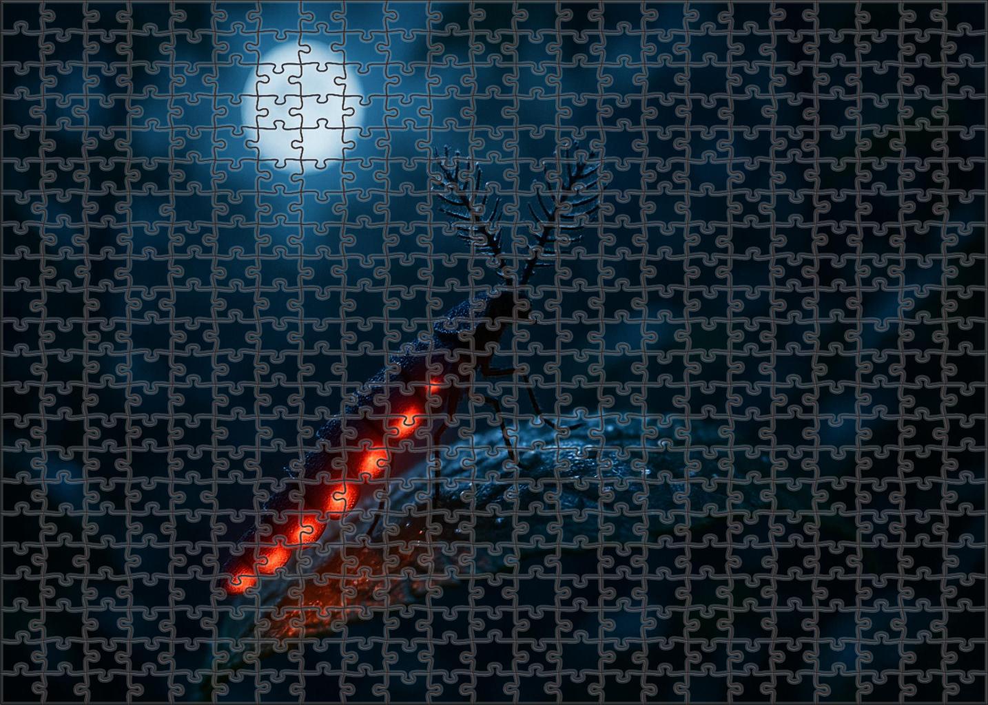 Crimson Lantern Bioluminescent Forest Wanderer With Intricate Antennae Premium Puzzle Pieces