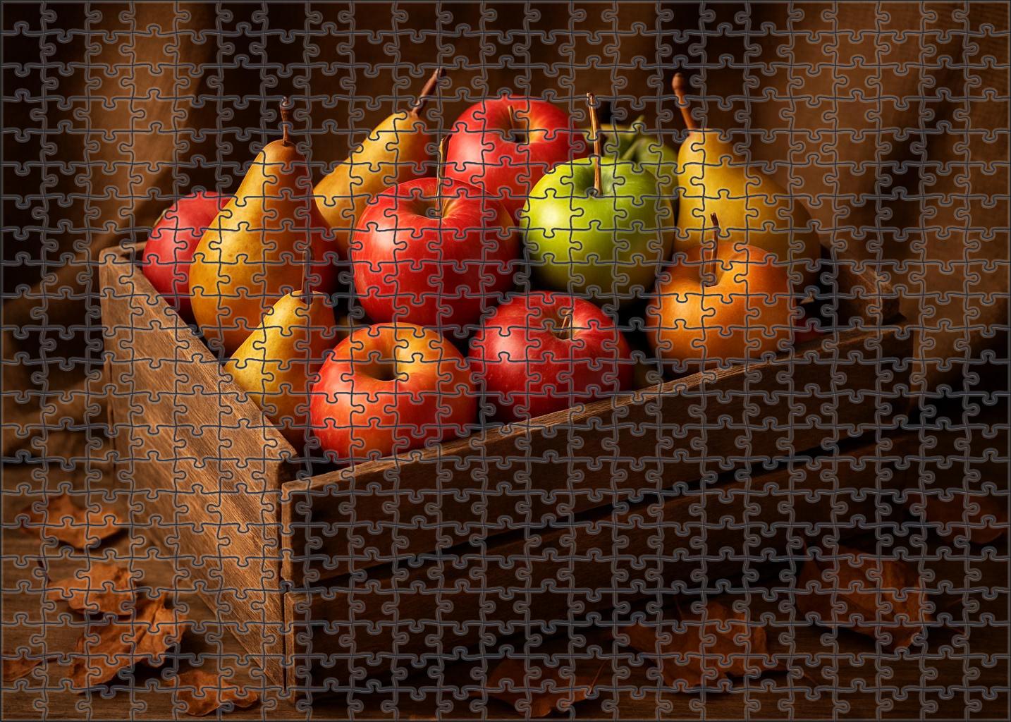 Sunset Orchard Mixed Apples And Pears With Rustic Wood Accents 20 Piece Puzzle
