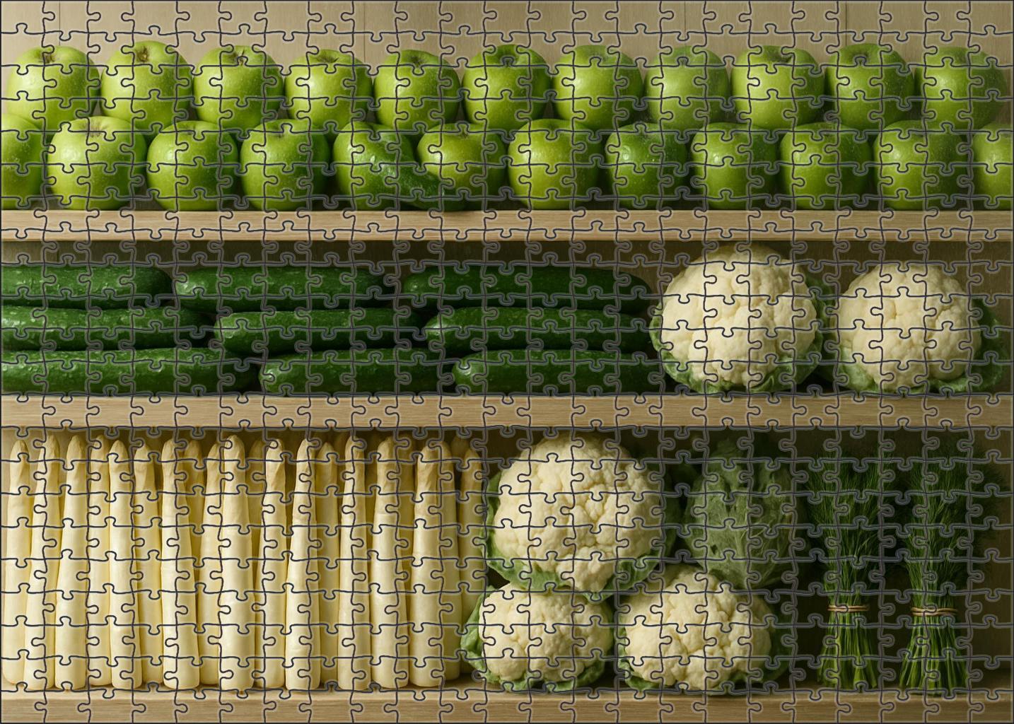 Verdant Market Aisle Green And White Vegetable And Fruit Fusion 500 Piece Puzzle