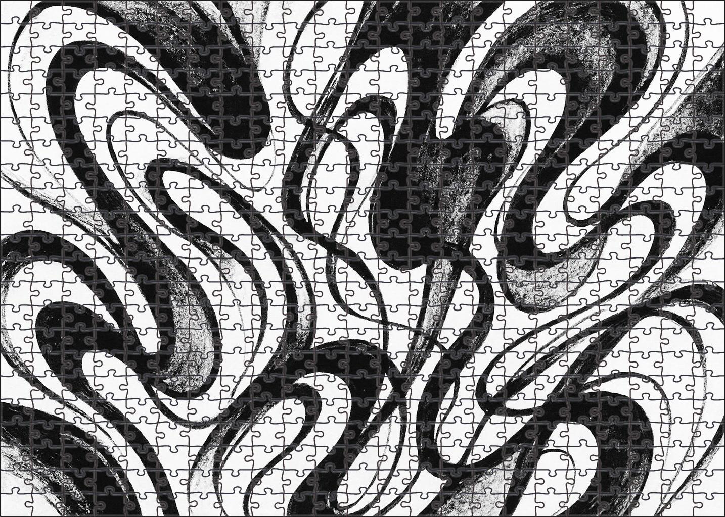 Abstract Organic Forms Ink Brush Strokes With Dynamic Flow And Contrast Large Format Puzzle