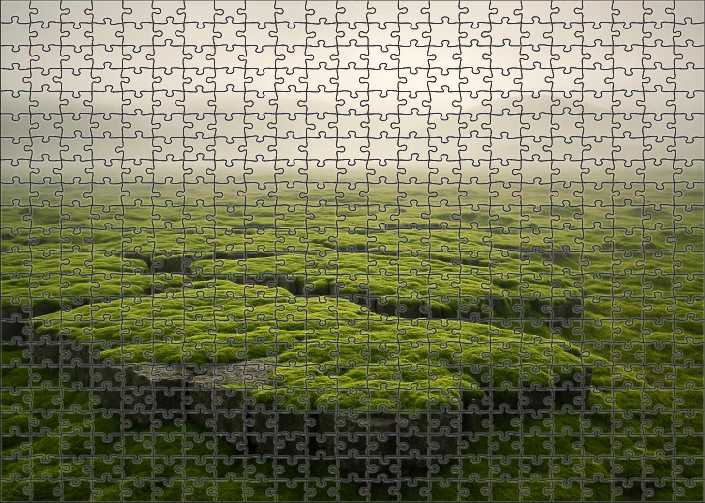 Moss-covered Basalt Plateau At Misty Dawn Mini Puzzle