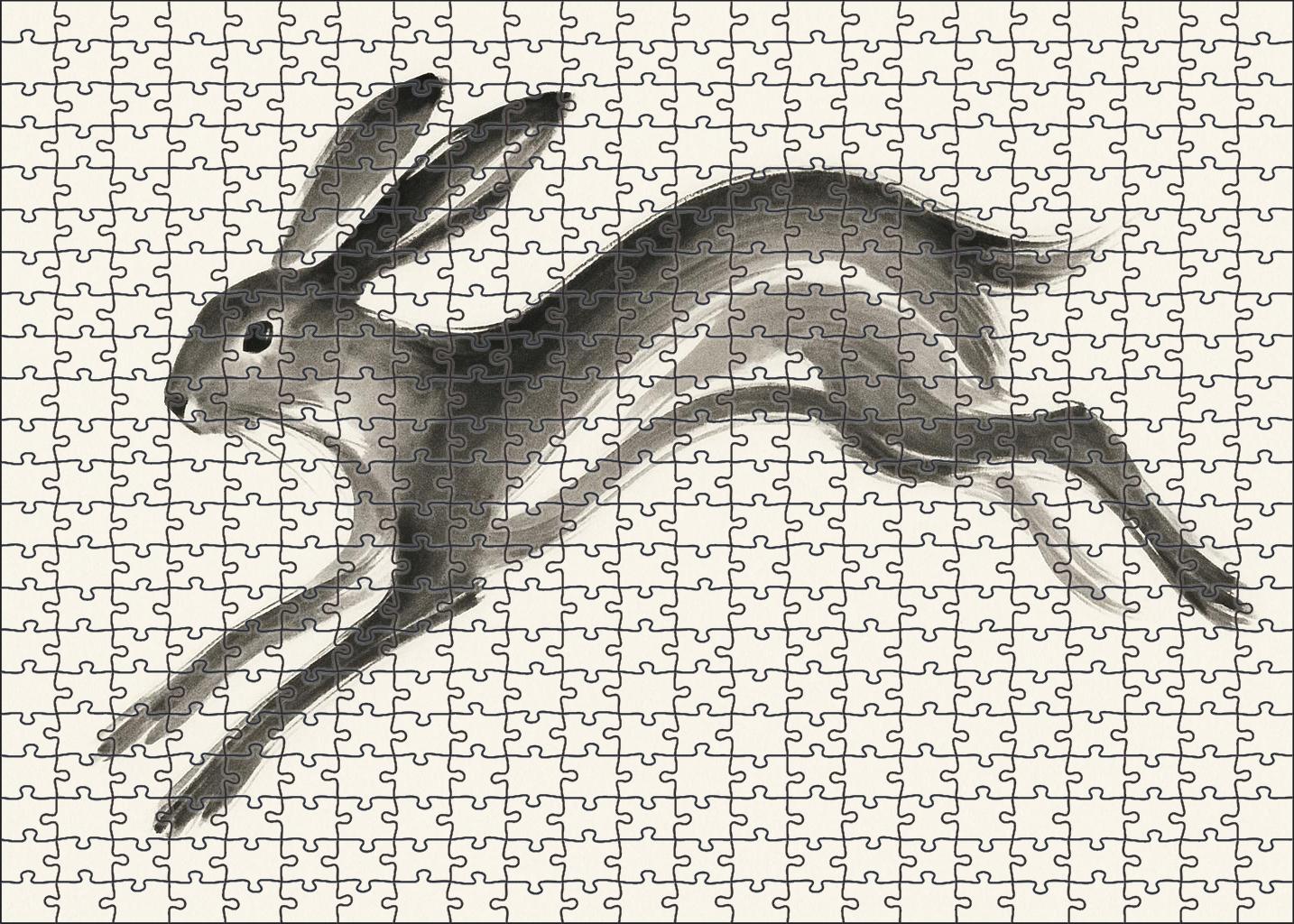 Expressive Animal Gesture Loose Ink Brush Drawing Of Leaping Hare Family Puzzles