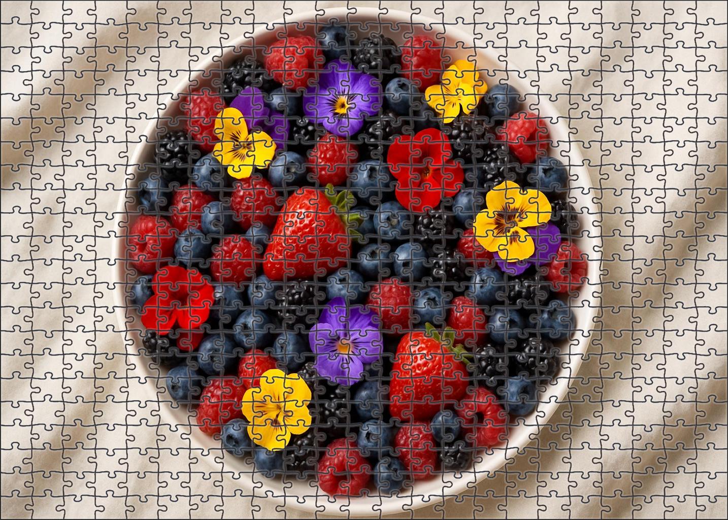 Morning Meadow Platter Mixed Berries And Edible Flowers Display 100 Piece Puzzle