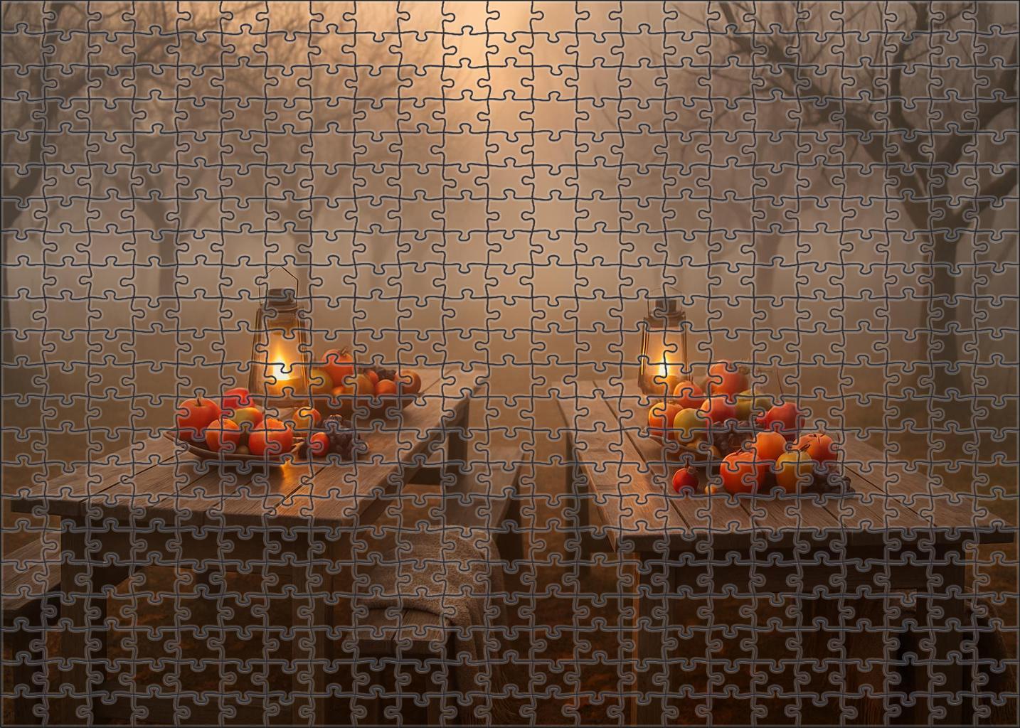Misty Autumn Orchard Crisp Air And Lantern-lit Harvest Tables 20 Piece Puzzle