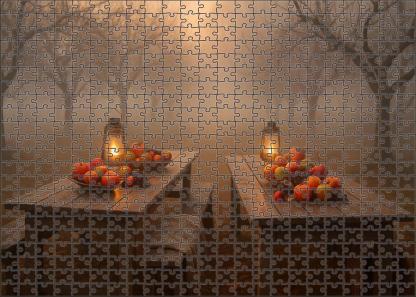 Misty Autumn Orchard Crisp Air And Lantern-lit Harvest Tables 20 Piece Puzzle