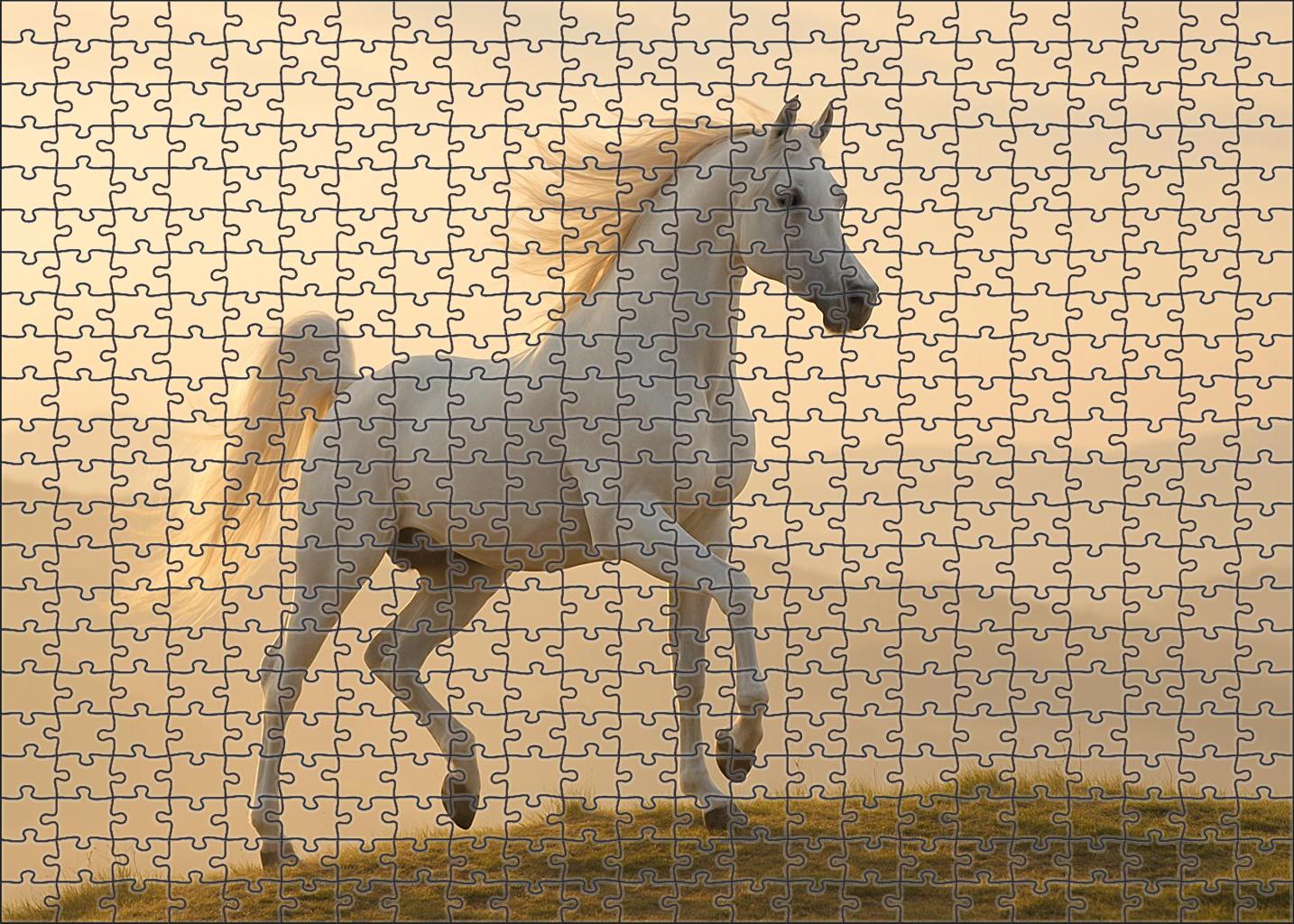 Celestial Frost Elegant White Arabian Stallion With Expressive Movement Custom Jigsaw Puzzle