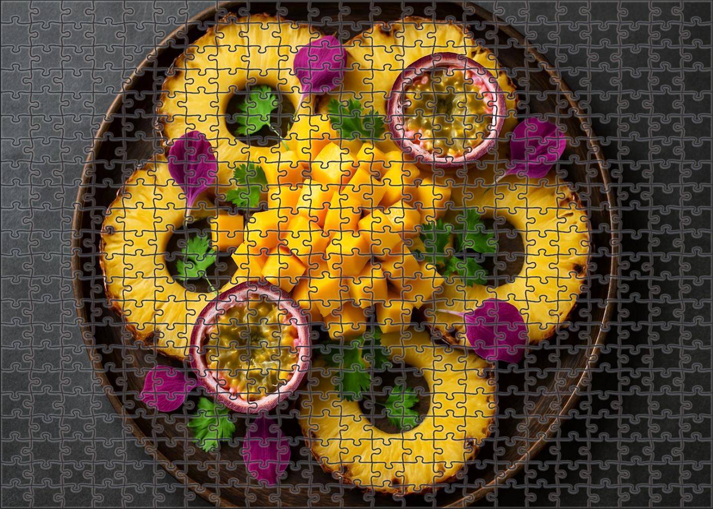 Tropical Reverie Pineapple Rings Mango Cubes And Passion Fruit Halves Premium Puzzle Pieces
