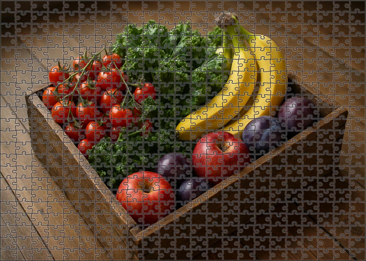 Market Abundance Colorful Crate With Mixed Fruits And Vegetables Large Format Puzzle