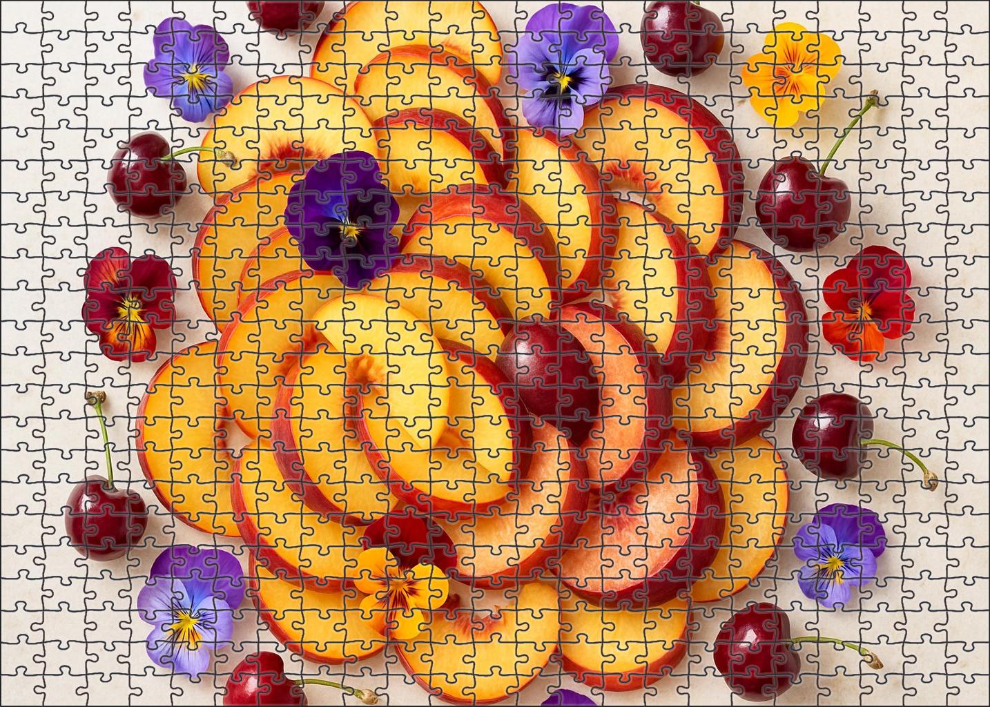 Stone Fruit Harmony Sliced Peaches Nectarines And Cherries With Edible Flower Accents 1000 Piece Puzzle