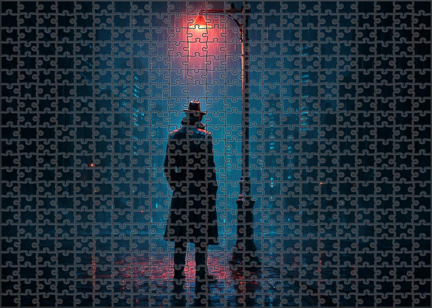 Synthwave Noir Detective Moody Mystery In Neon City Streets 20 Piece Puzzle