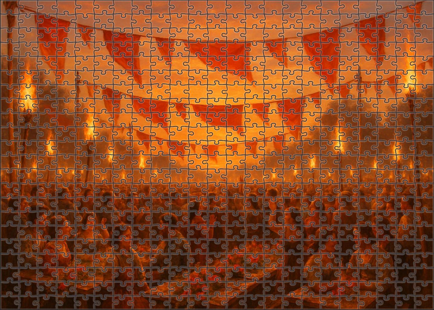 Crimson Sunset Festival Bold Banners And Festive Fires 100 Piece Puzzle